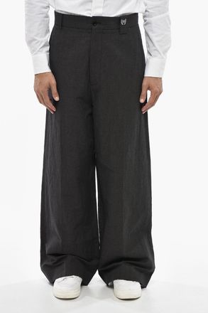 Balenciaga Pantaloni in Lino e Cotone a Gamba Ampia con Monogram Ricamato Balenciaga