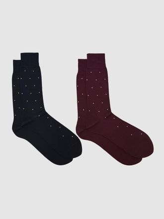 Reiss Navy & bordeaux Mario 2 Pack Cotton-blend Polka-dot Socks, S & M