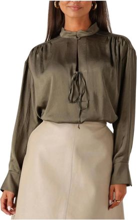 Summum Top Strik met Strik en Zijdezachte Touch - Dames - Blouses & Shirts - Groen - Maat: L Zijde