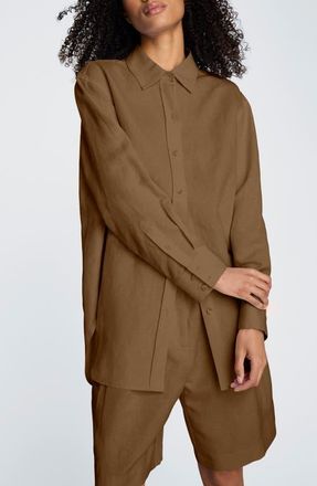 Kenneth Cole Long Linen Blend Button-Up Shirt in Mesquite at Nordstrom, Size X-Small