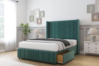 Sloomy Hargrave Plush Divan Set 2 Drawers-54 Wingback-Footboard in Emerald | Size: Super King