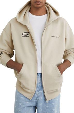 Reiss Ashlam Full Zip Graphic Hoodie in Stone at Nordstrom, Size X-Large