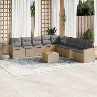 vidaXL Juego De Sof&aacute;s Jard&iacute;n Con Cojines Beige 10 Pzas Rat&aacute;n Sint&eacute;tico Vidaxl