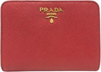Prada Pre-owned Saffiano Bi-fold Portemonnee - Dames - Vintage Accessoires - Rood - ONE Size - Leer - Vintage