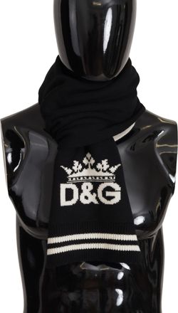 Dolce & Gabbana Black White Cotton DG Printed Cashmere Shawl Mens Scarf - One Size