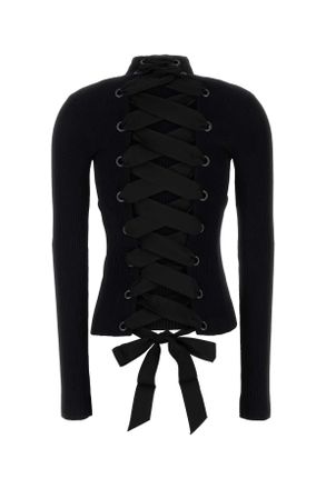 Balenciaga Womens Black Stretch Viscose Blend Top Maglie