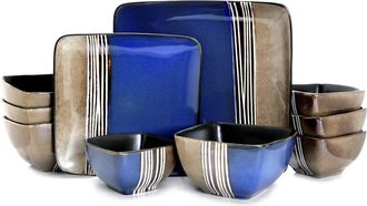 Elama Uptown Loft 16 Piece Double Bowl Stoneware Dinnerware Set with Service for 4