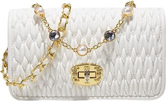 Generic Quilted Crossbody Bags for Women Leather Ladies Shoulder Bags Chain Purses and Handbags Small Evening Satchel (White)