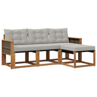 vidaXL Conjunto De Sof&aacute;s De Exterior 4 Pcs Natural Y Gris Claro Vidaxl