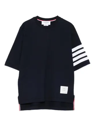 Thom Browne four-stripe sleeve t-shirt - women - Cotton - 42 - Blue