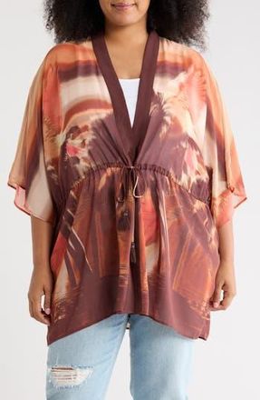 Daniel Rainn Drawstring Floral Open Front Wrap in Sunset at Nordstrom Rack, Size 1X