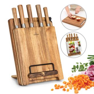Klarstein Klarstein Juego De Cuchillos Komaki 8 Piezas 5 Cuchillos 3 Tablas De Cortar Afilador De Cuchillos Soporte Para Bandejas