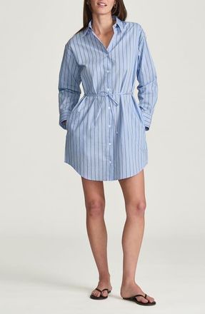 Mavi Stripe Tie Waist Long Sleeve Shirtdress in Blue Striped at Nordstrom, Size Medium