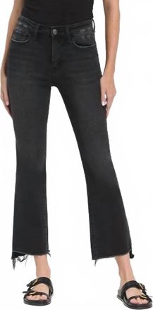 Flying Monkey High Rise Raw Hem Crop Flare Jeans In Black