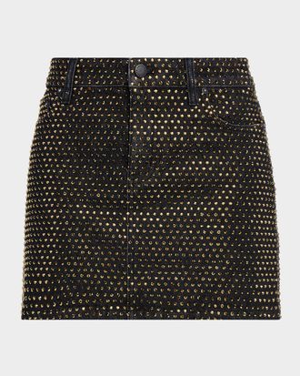 Alice & Olivia Joss High-Rise Embellished Denim Mini Skirt