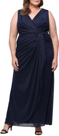 Alex Evenings Sleeveless Glitter Mesh Gown in Dark Navy at Nordstrom, Size 16W