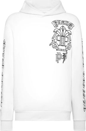 Philipp Plein Hoodie Sweatshirt Gothic Banner - Heren - Hoodies - Wit - 3XL - Katoen - Hoodies & sweatvesten