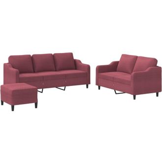 vidaXL Vidaxl - Juego De Sof&aacute;s Con Cojines 3 Piezas Tela Rojo Tinto