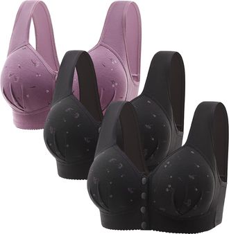 Generic Womens Bras Multipack Front Fastening Anti Sagging Bras For Older Women High Impact Underwear Non Wired Bralette Full Support Bralettes Wireless Seaml