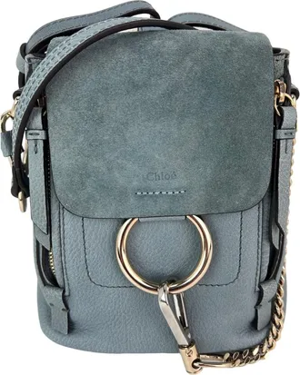 Chlo&eacute; Chloe Blue Faye Mini Suede and Leather Backpack Bag