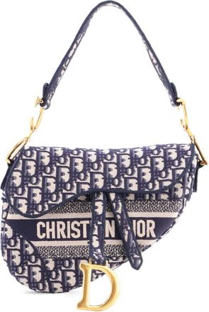 Dior Saddle Handbag Logo Embroidered Oblique Canvas Medium shoulder bag - Blauw