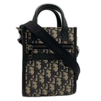 Dior Beige Navy Canvas Leather Shoulder Bag (Pre-Owned)