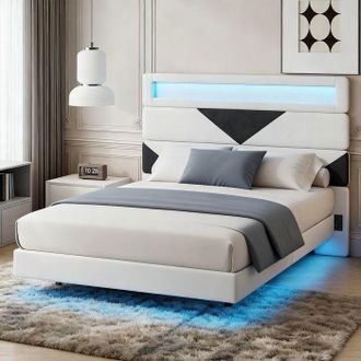 OEM Cama 160x200 Cm, Cama Flotante, Con Iluminaci&oacute;n Led Y Usb, Cabecera Ajustable, Somier De Lamas Incluido