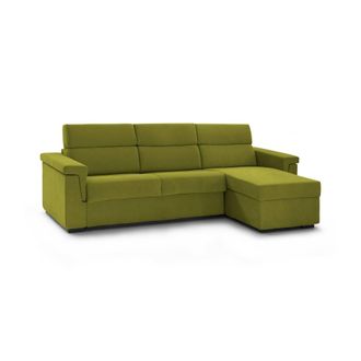 Dmora Sof&aacute; Fijo Con Chaiselongue Cintano, Fundas Desmontables, Reversible, Hecho En Italia, Impermeable, Multiposici&oacute;n, 285x160 Cm Verde