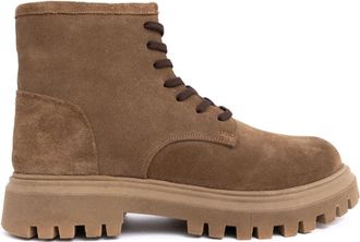 Sergio Moretti Beige Enkellaarsjes - Dames - Veterlaarzen - Beige - 39 EU - Leer - Schoenen