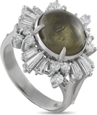 Luxury Bazaar Platinum 1.26ct Diamond and Cats Eye Ring 5309