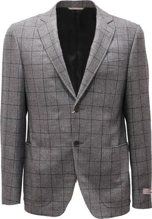 Canali Grijs/Blauw Wol/Kasjmier Jas - Heren - Blazers - Grijs - M - Wol - Jassen
