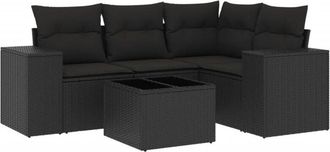 vidaXL Set De Muebles De Jard&iacute;n 5 Pzas Y Cojines Rat&aacute;n Sint&eacute;tico Negro Vidaxl