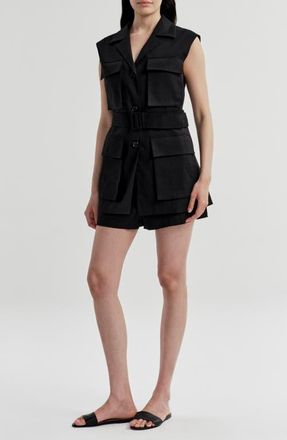 A.L.C. Cameron Linen Blend Belted Vest in Black at Nordstrom, Size 00