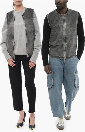 Diesel Pinstriped Burnout-Effect Denim Vest UNISEX D-SUND-S With Zi size Xl