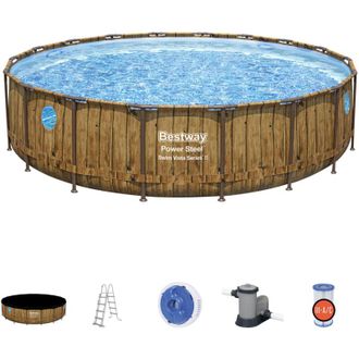 Bestway Piscina Desmontable Tubular Bestway Power Steel Dise&ntilde;o Madera 549x122 Cm Depuradora Cartucho De 5.678 L/h Con Cobertor Escalera