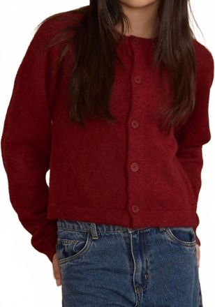 Rylee + Cru Tween Fuzzy Cardigan In Ruby