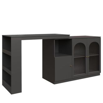 Urban Meuble Mesa de bar giratoria 360&deg; negra con puertas de cristal