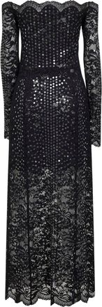 Paco Rabanne Womens Midi Dress Black Embroidered-Sequins Polyamide