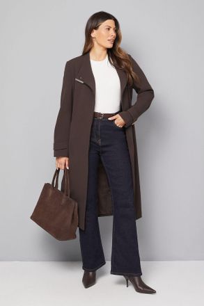 Wallis Womens Double Crepe Wrap Belted Coat - Chocolate - Size 18 UK