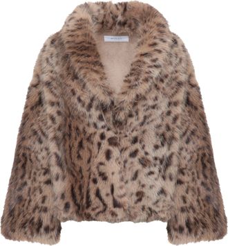 Bully Beige Animal Print Cropped Faux Fur Jacket
