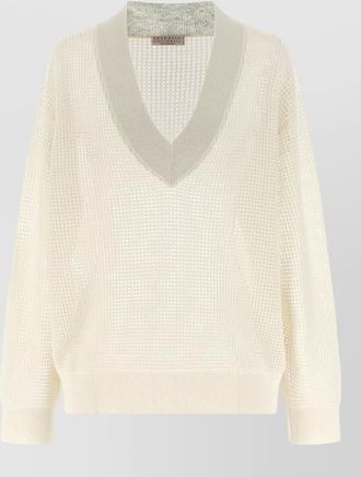 Brunello Cucinelli mesh knit v neck long sleeve sweater