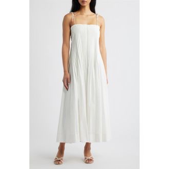 Moon River Pleat Detail Cotton Midi Dress in Off White at Nordstrom, Size X-Small