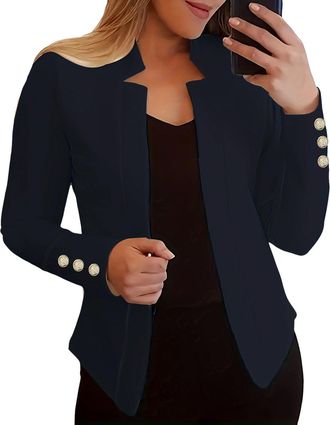 Generic Blazers for Women UK Long Sleeve Solid Notched Lapel Suit Jacket Open Front Cardigan Elegant Casual Slim Fit Lightweight Work Office Business Suit Jac
