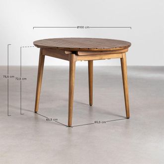 Sklum Sklum - Mesa De Comedor Redonda 100-136x100 Cm Extensible En Madera De Acacia Tenay