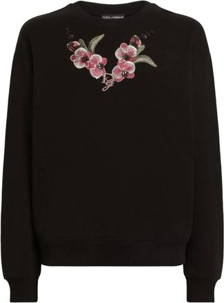 Dolce & Gabbana Sweatshirts, male, Black, M, Floral Embroidery Sweatshirt