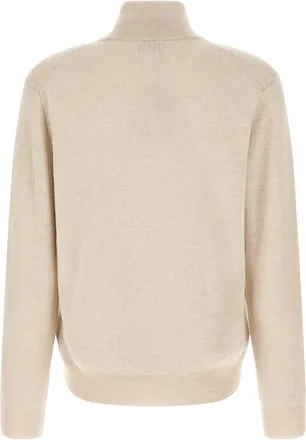 Brioni Ribbed Half-Zip Sweater - Beige