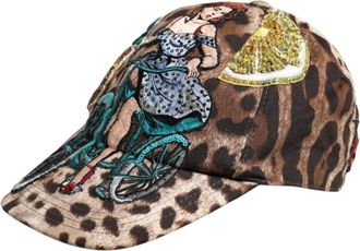 Dolce & Gabbana Accessoires, Dames, Bruin, ONE Size, Katoen, Leopard Sequin Baseball Cap met Zijden Voering