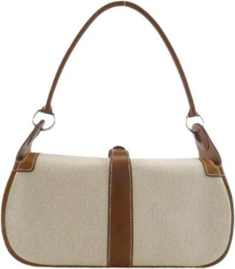 Herm&egrave;s Pre-owned Toile H Schoudertas - Dames - Vintage Schoudertas - Beige - ONE Size - Leer - Vintage