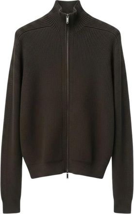 Emporio Armani Ribbed High-Neck Zip Cardigan - Heren - Vesten - Bruin - XL - Truien & Vesten