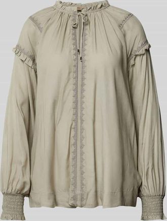 Mos Mosh Relaxed Fit Bluse mit Schl&uuml;sselloch-Ausschnitt in Oliv, Gr&ouml;&szlig;e L